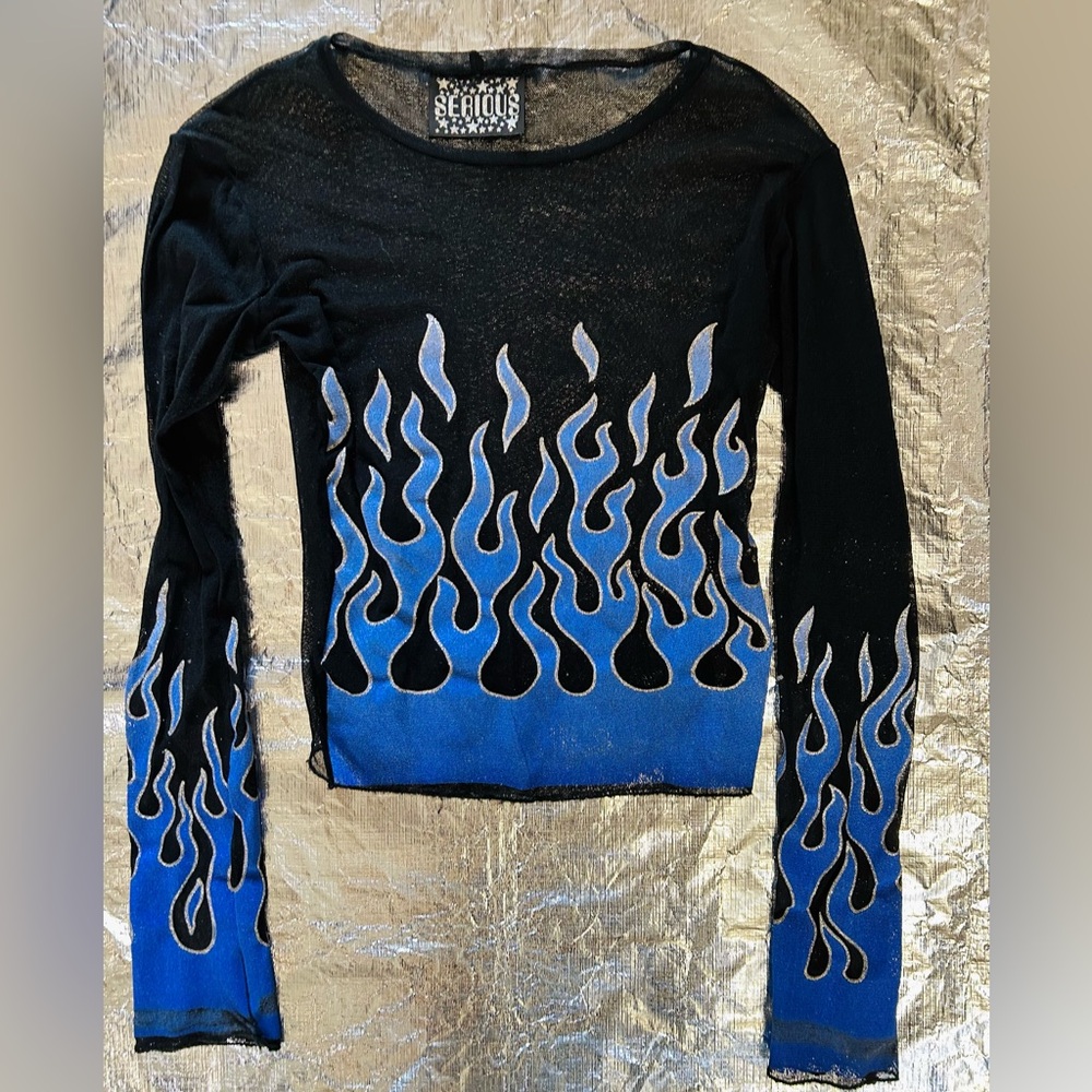 Y2K, 90s, Serious clubwear, Blue Flames Top